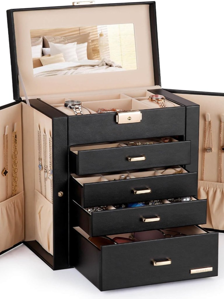 Elegant Lockable Jewelry & Watch Organizer With Mirror